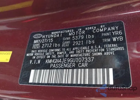 2016 Hyundai Genesis 3.8L from USA, damaged, VIN KMHGN4JE9GU107337